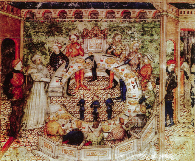 Galahad voegt zich bij deTafelronde en bezet de lege zetel.  Italië, ca. 1390.