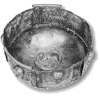 Cauldron-Gundestrup  ketel. Verguld zilver. Denemarken, 1e of 2e eeuw v~Chr. Nationaal Museum, Kopenhagen.