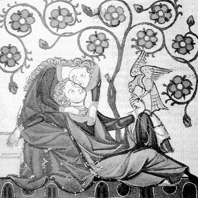 Afbeelding van een troubadour in de Manesse Codex. Universiteit van Heidelberg